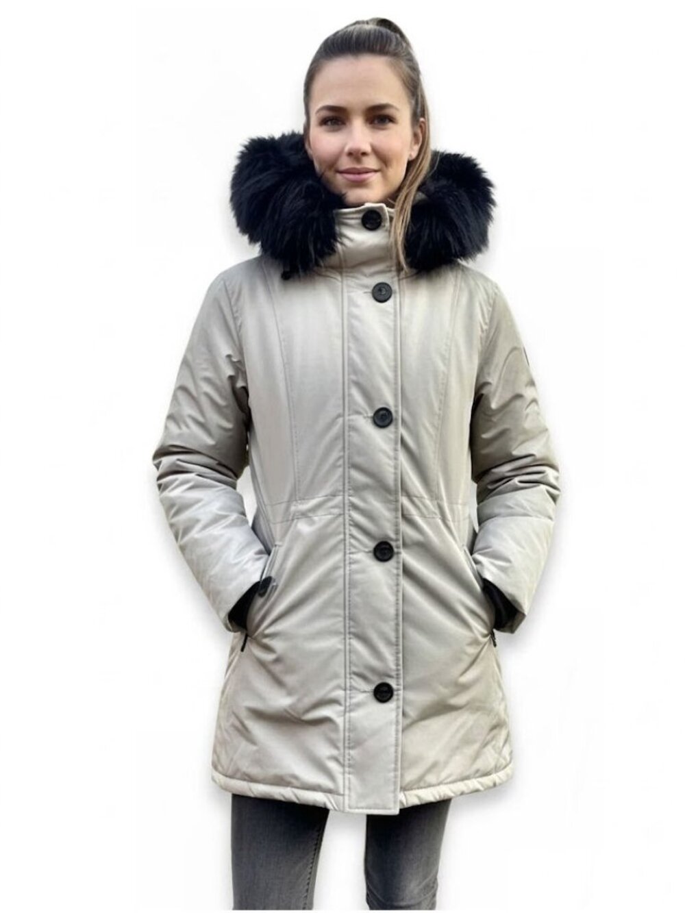 Noize White Women's Parka with Faux Fur Trim, XS NWOT